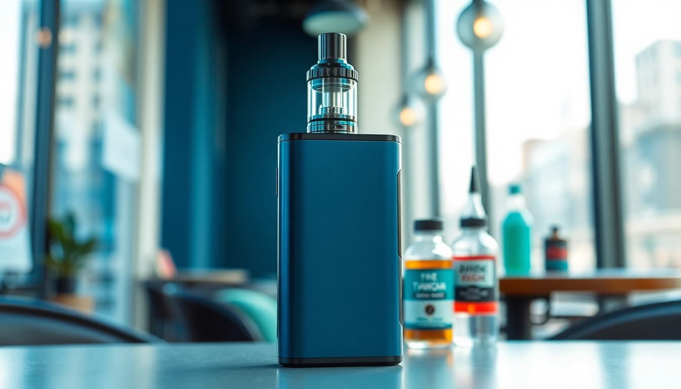 Elfbar vaping device elegantly showcased in a trendy café setting.