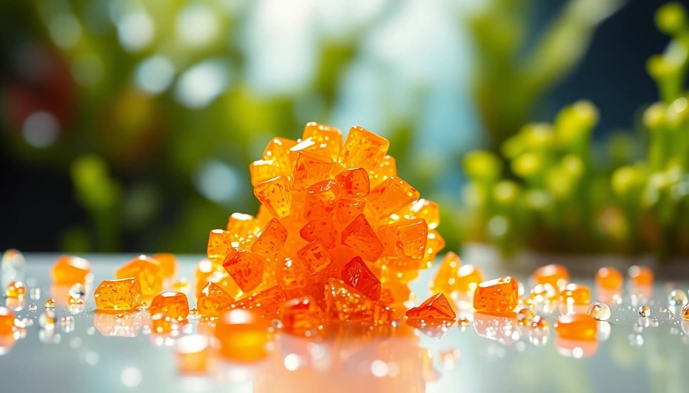 Displaying astaxanthin antioxidant crystals highlighting their vibrant features and health benefits.