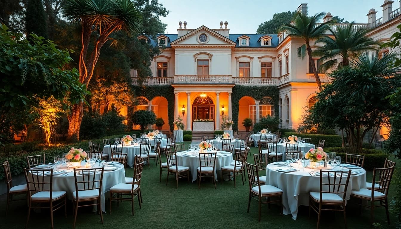 Stowe Venue Hire showcasing a stunning event set up in a beautiful garden setting.