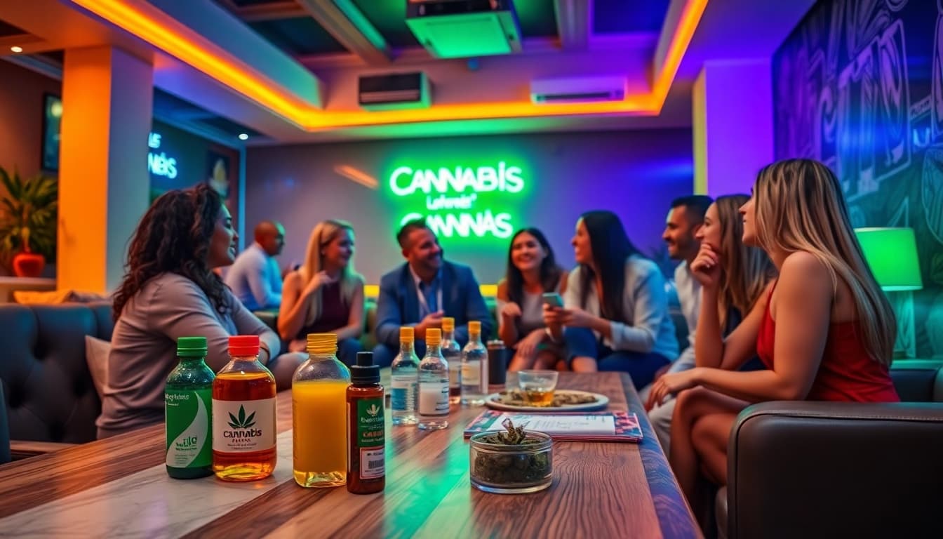 Vibrant gathering at Club Cannabis Lloret de Mar pour Français, showcasing camaraderie and cannabis.