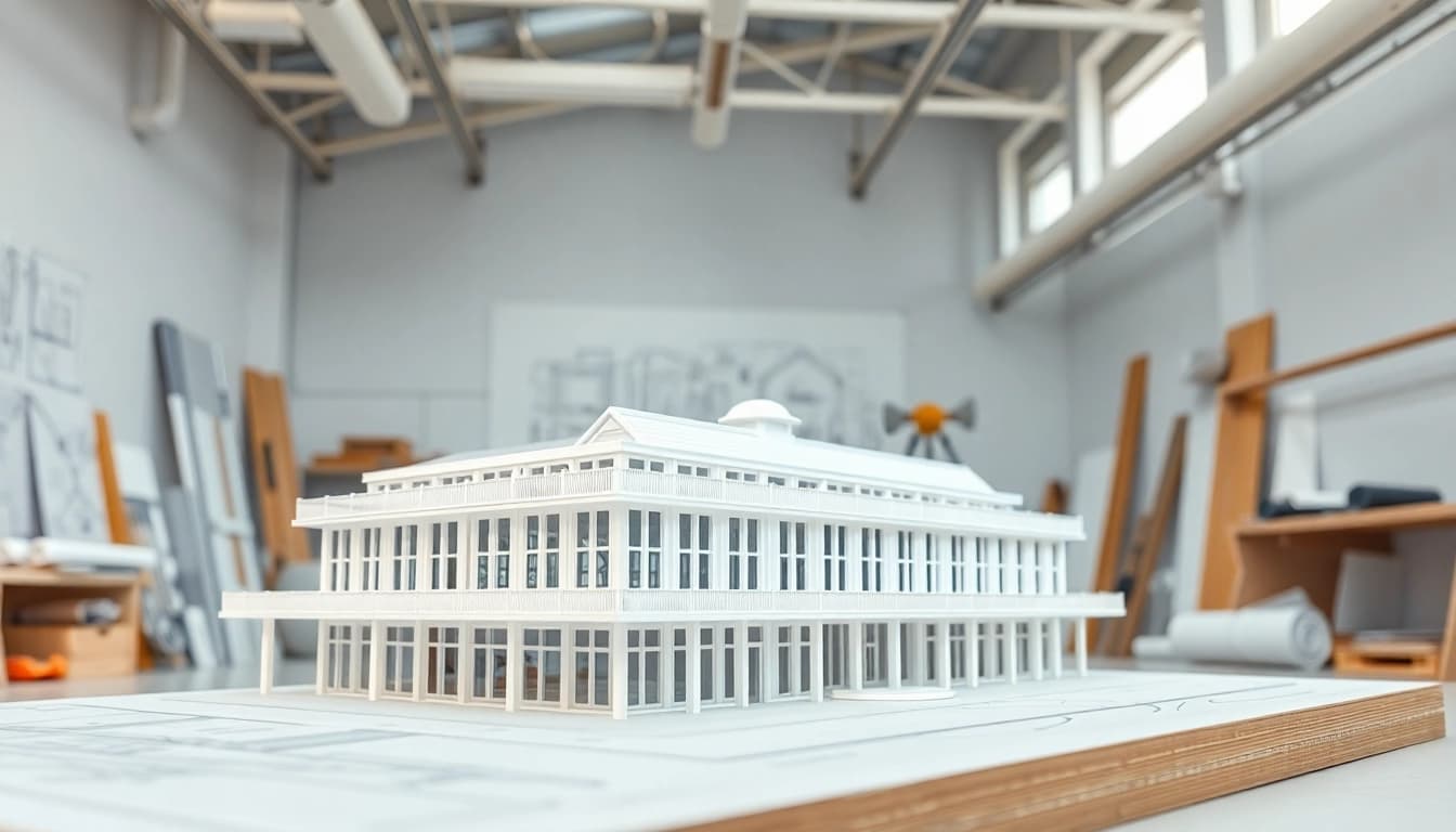 Wettbewerbsmodell, das in einem modernen Designstudio detailreich präsentiert wird