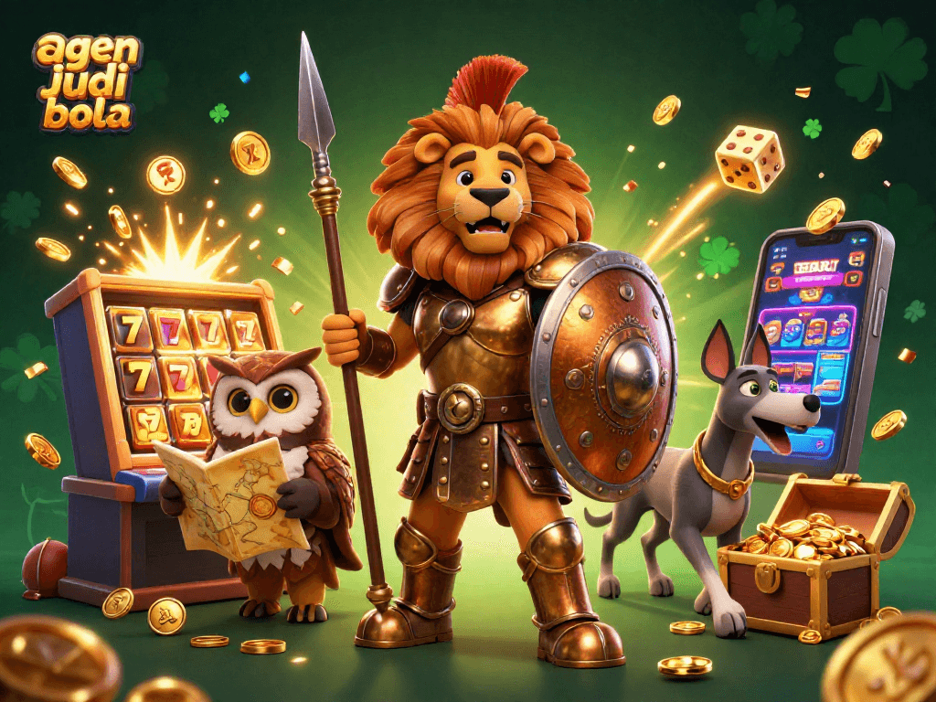 Experience the excitement of agen judi bola with a vibrant, action-packed casino scene bursting with winning symbols.