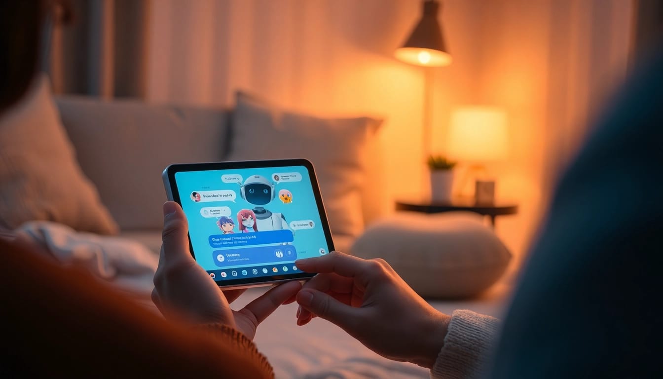 Engaging with an NSFW AI chatbot on a cozy device in a warm ambiance.
