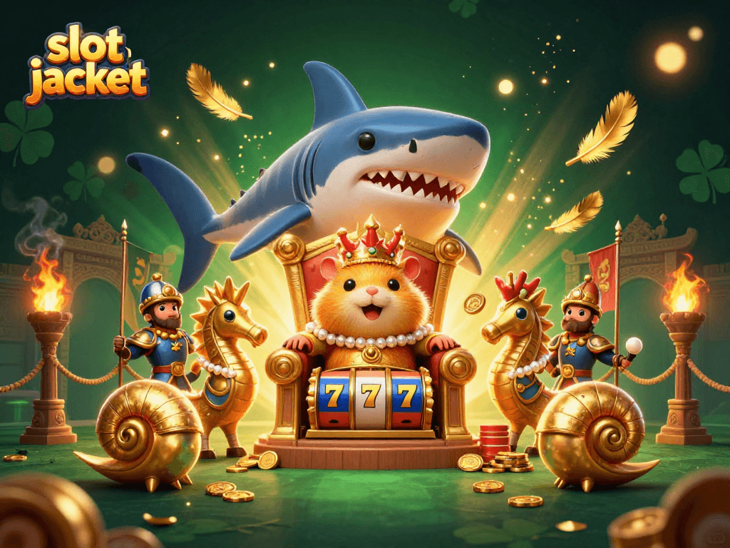Experience the thrill of winning with slot jackpot as colorful slots, golden coins, and a vibrant royal scene unfold.