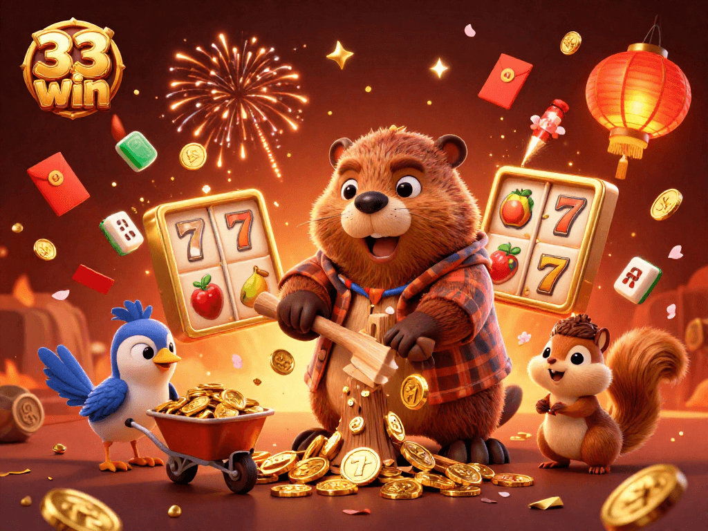 Experience the thrill of winning with 33 win in this vibrant casino-themed 3D illustration.
