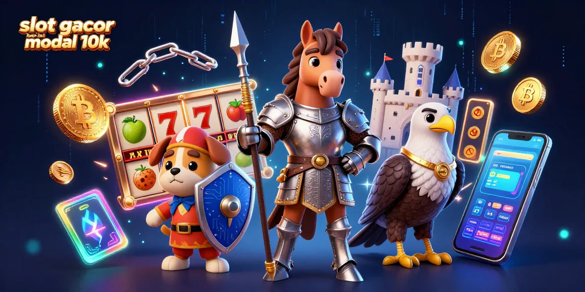 Spin the reels with slot gacor hari ini modal 10k, featuring a medieval knight, squire, and falcon amidst vibrant casino elements.