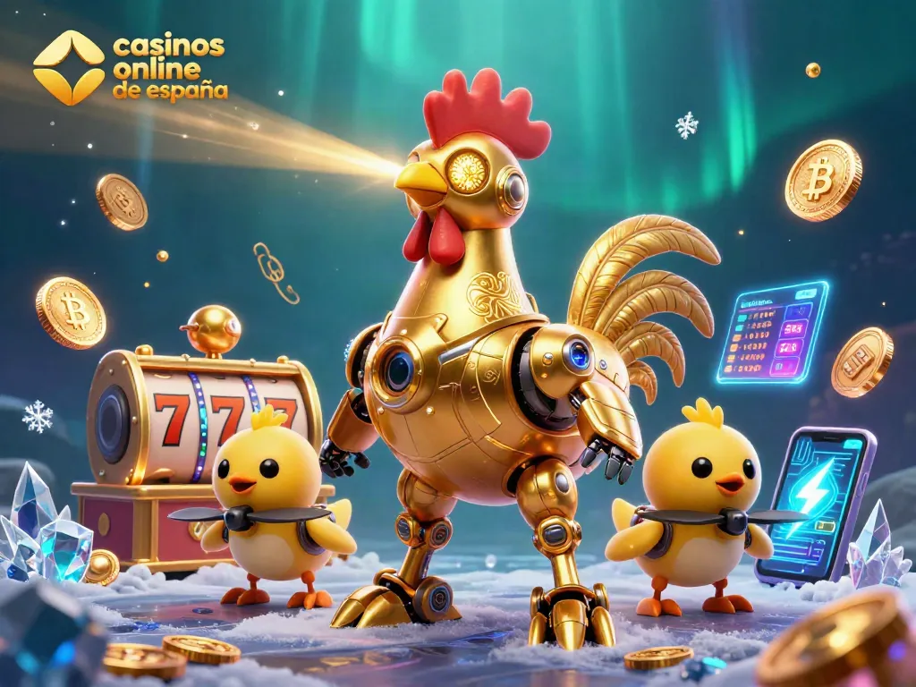 Disfruta de la emoción en casinos online de España con una escena vibrante de robots y juegos.