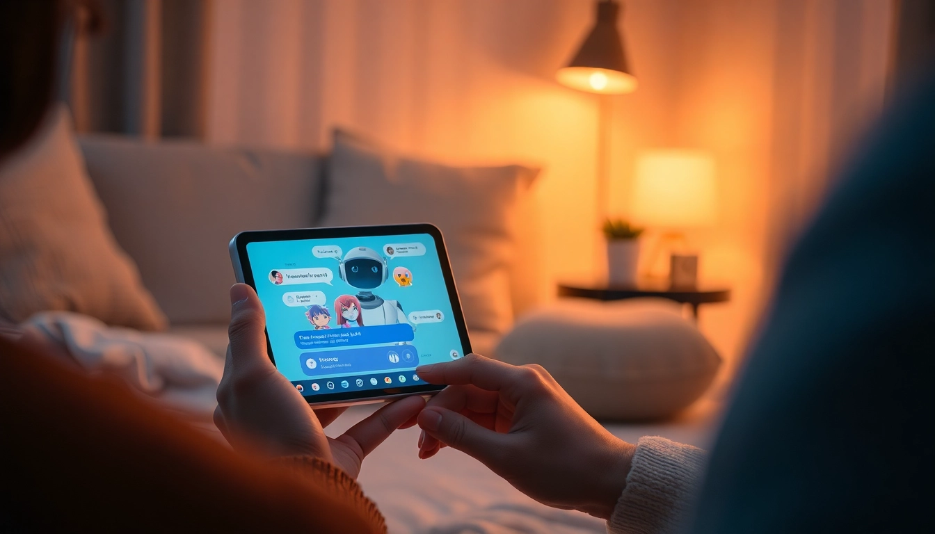 Engaging with an NSFW AI chatbot on a cozy device in a warm ambiance.