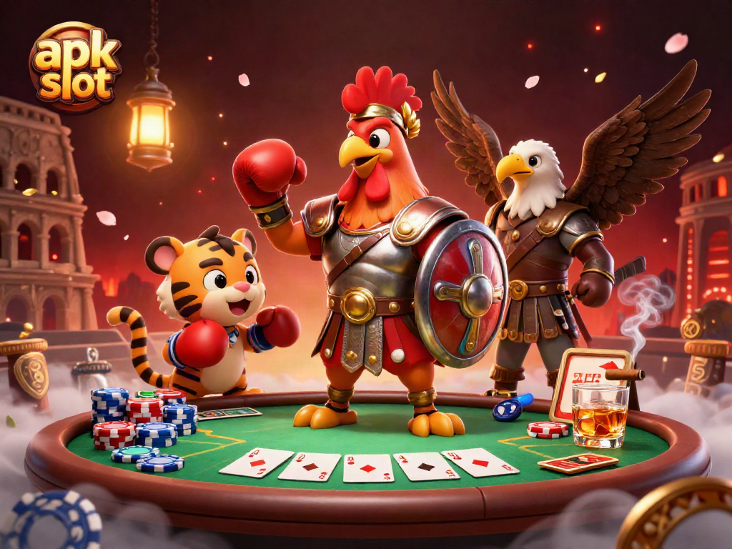 Engage with apk slot in a vibrant casino arena featuring dynamic characters and rich game elements.