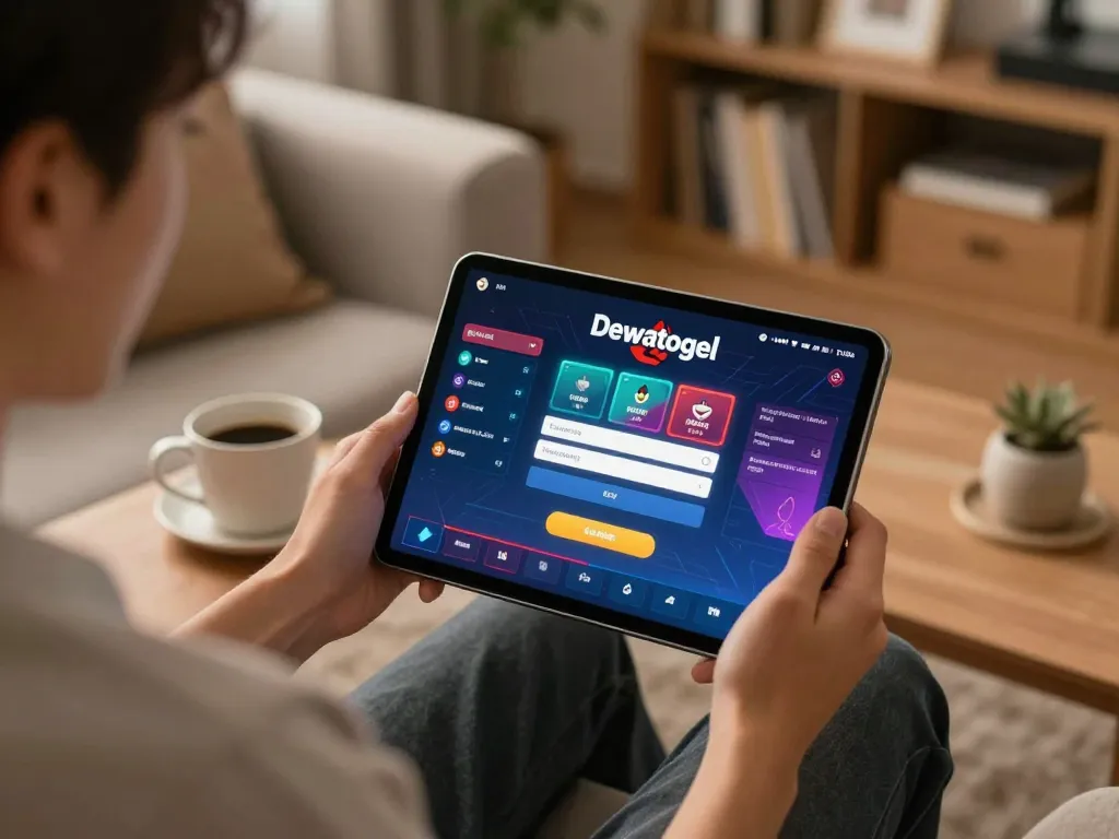 Engaging in dewatogel login session online, showcasing a vibrant betting interface in a cozy home.