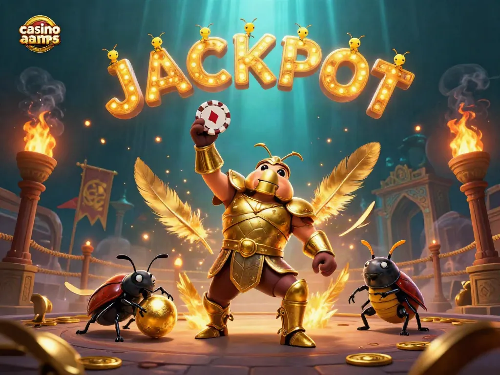 Casino non AAMS: un coleottero gladiatore celebra una grande vittoria con chip.