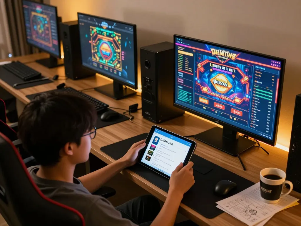 Orang menggunakan aplikasi kasino link gacor di tablet dalam pengaturan permainan rumah yang nyaman