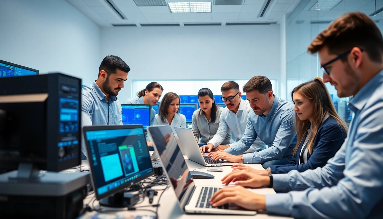 Team providing managed it services lakeland in a modern office setup with technology devices.