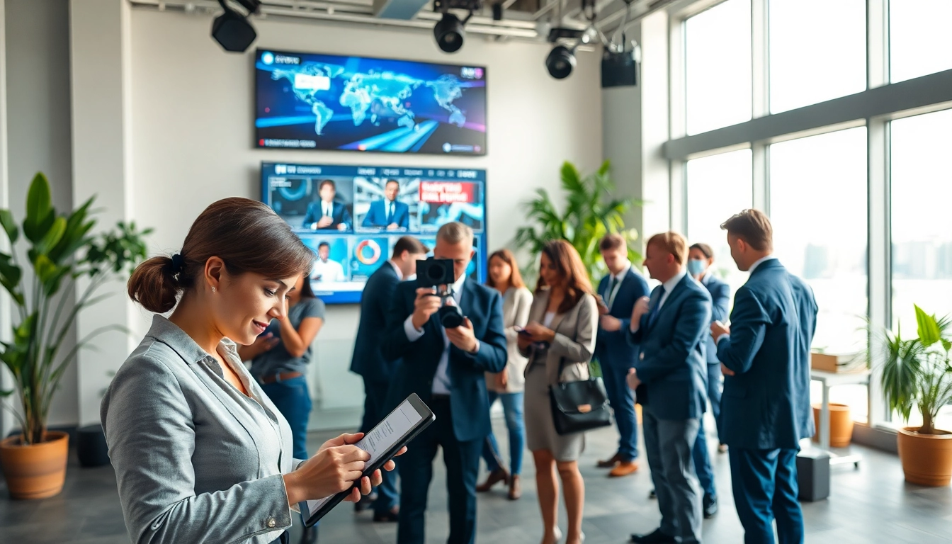 Engaging news coverage in a vibrant newsroom with diverse journalists at work.