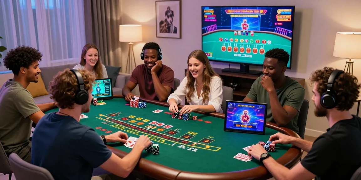 Excited players engaging at credit card casinos in a vibrant home gaming setup.
