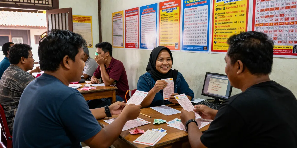 Kasir membantu pelanggan dalam coloksgp daftar di toko lotere lokal dengan suasana ramai.