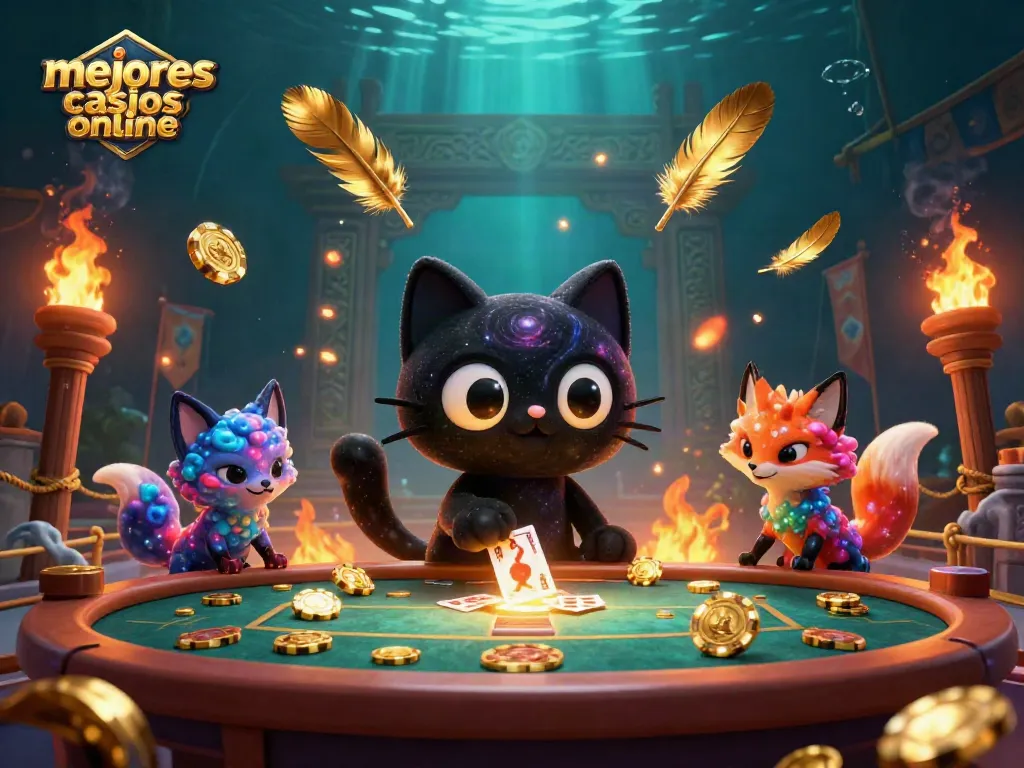 Los mejores casinos online: gato negro gravitacional juega en un vibrante casino cósmico.