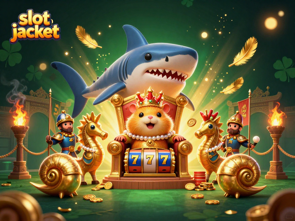 Experience the thrill of winning with slot jackpot as colorful slots, golden coins, and a vibrant royal scene unfold.