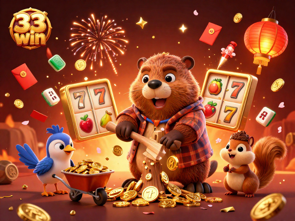 Experience the thrill of winning with 33 win in this vibrant casino-themed 3D illustration.