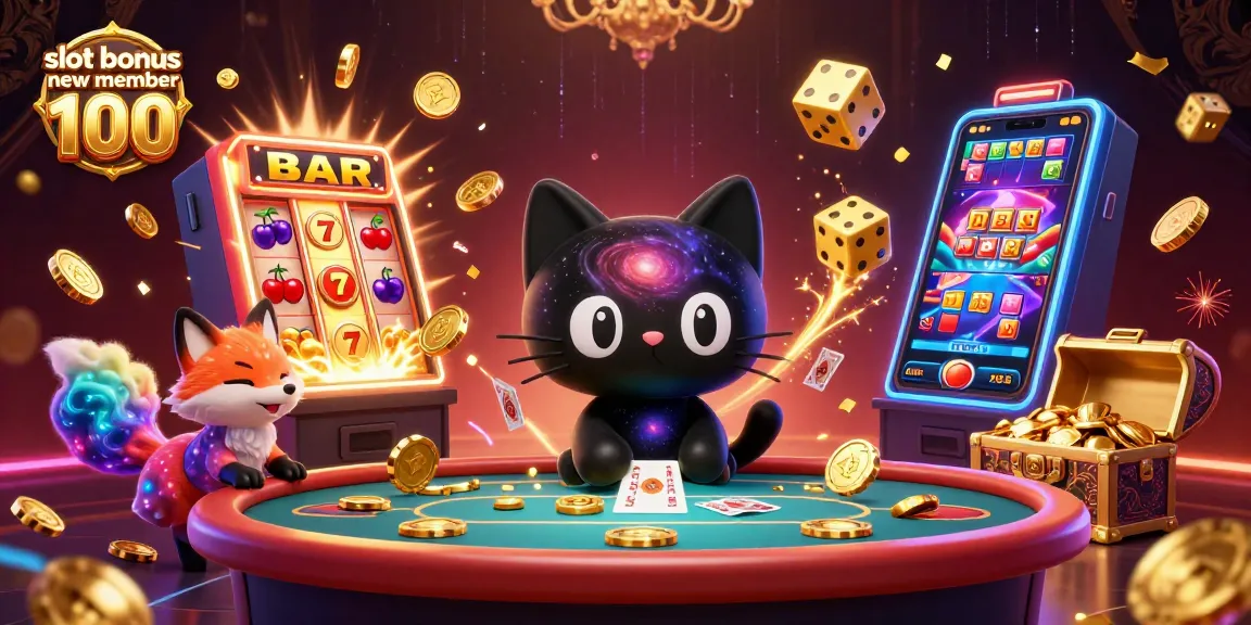 Engage in thrilling gameplay with slot bonus new member 100 surrounded by cosmic characters and vibrant casino elements.