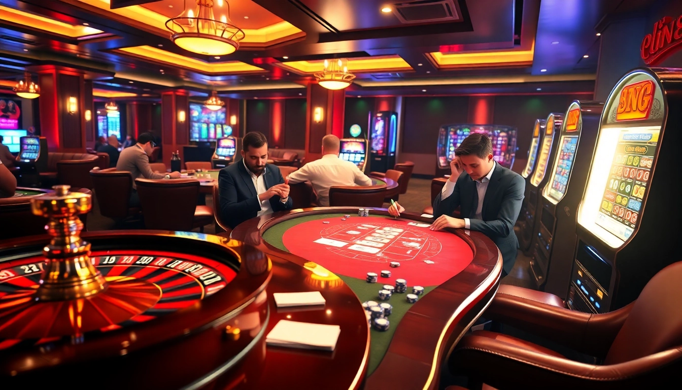 Célébrer l'excitation du casino en ligne argent réel avec des joueurs profitant du poker à une table luxueuse.