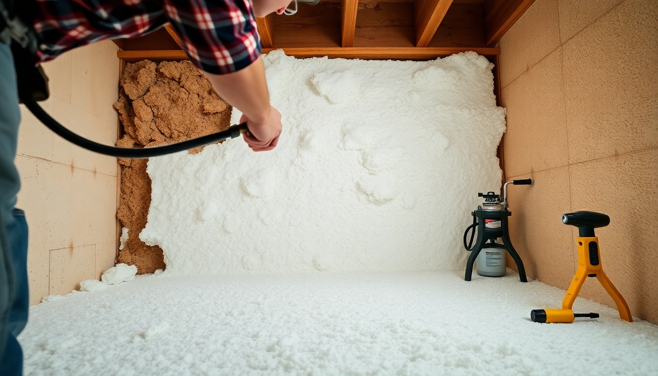 Contractor performing spray foam removal for mortgage in a clean residential setting.