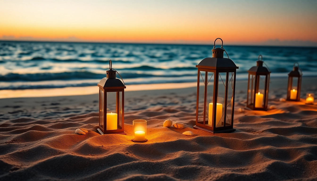 Enhance your space with an island light illuminating a tranquil beach at sunset.