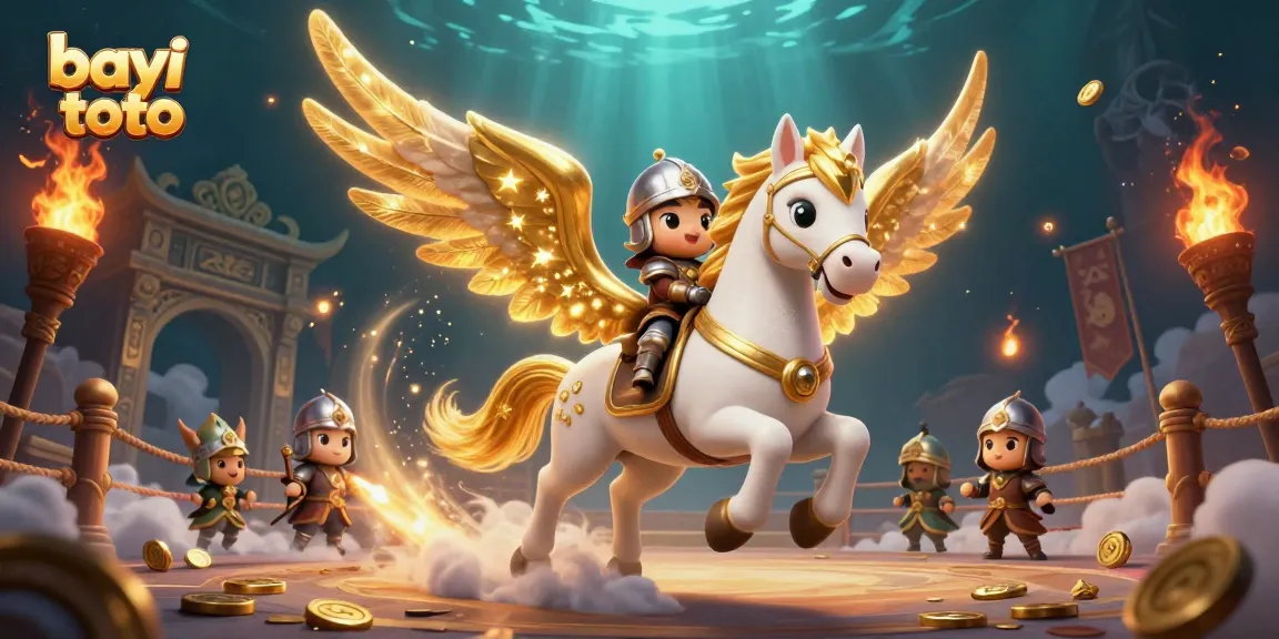 Engage with bayi toto as the celestial white horse gallops through a rich casino scene.