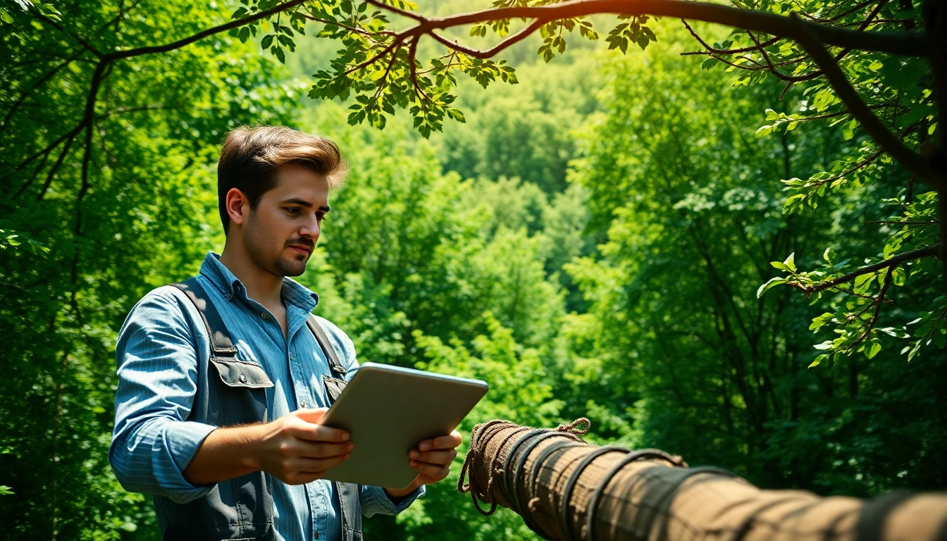 Black Mountain Tree Consultancy team engaged in tree management in a lush forest setting.