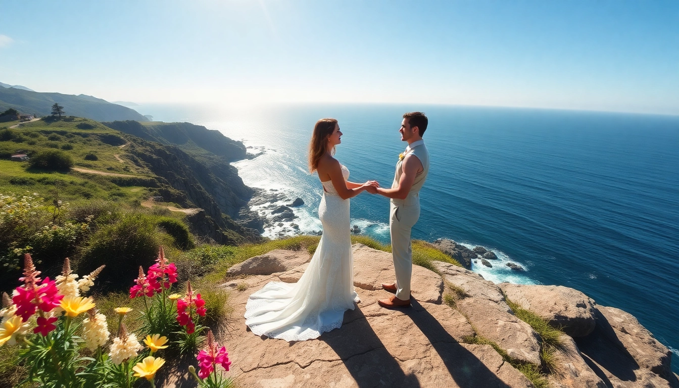 Capture the essence of Big Sur wedding photography with a picturesque couple embracing on a cliff.