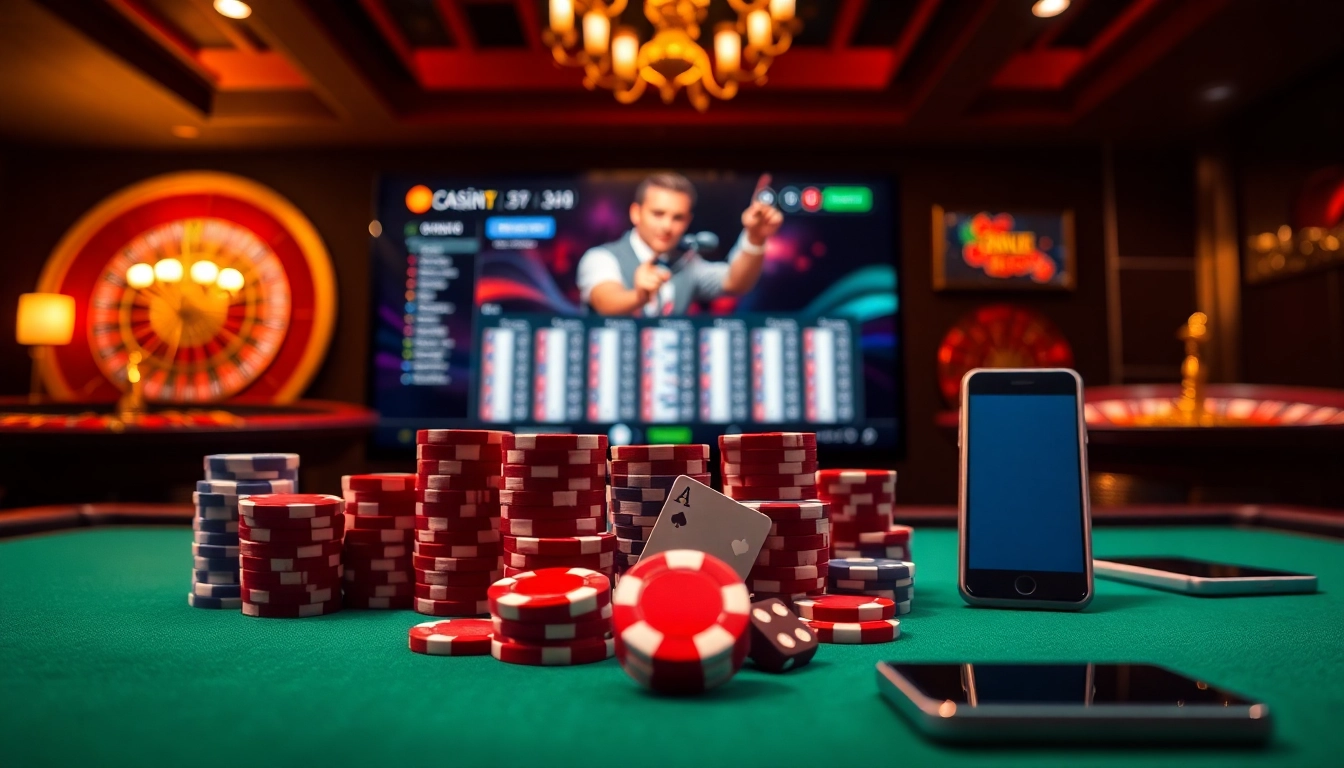 Découvrez l'excitation du casino en ligne Français avec des jetons de poker vibrants et une interface numérique.