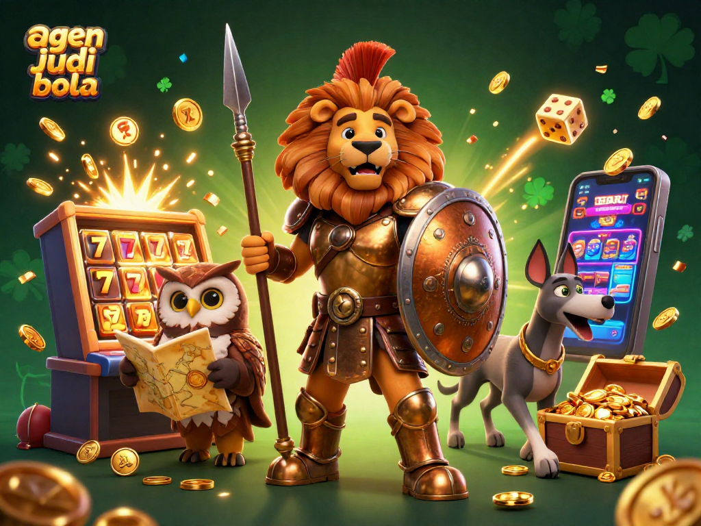 Experience the excitement of agen judi bola with a vibrant, action-packed casino scene bursting with winning symbols.