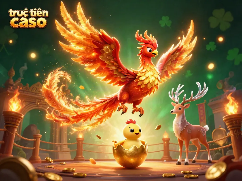 Chơi trực tuyến casino với hình ảnh phượng hoàng và con non tạo cơ hội thắng lớn.