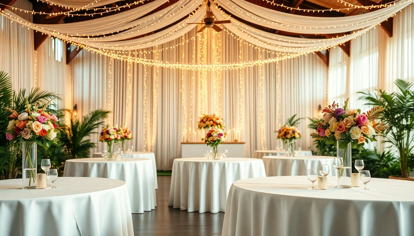 Beautiful wedding event space Jacksonville with elegant tables and romantic lighting for lasting memories.