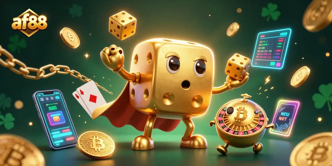 Join the excitement at af88 with a golden dice golem and crypto-themed elements.