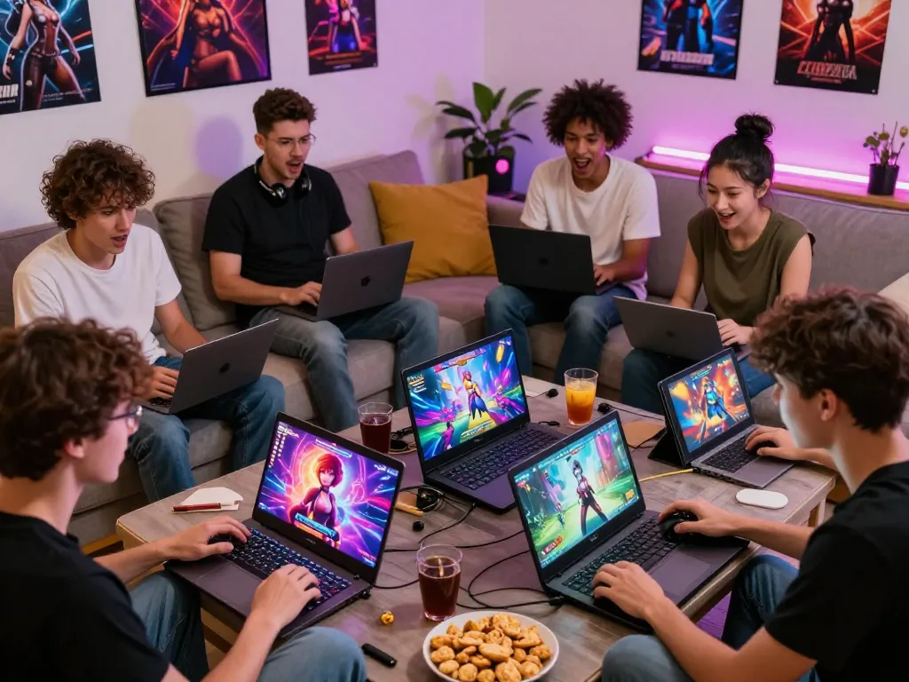 Engaged players enjoying exciting hentai game experiences in a vibrant living room setting.