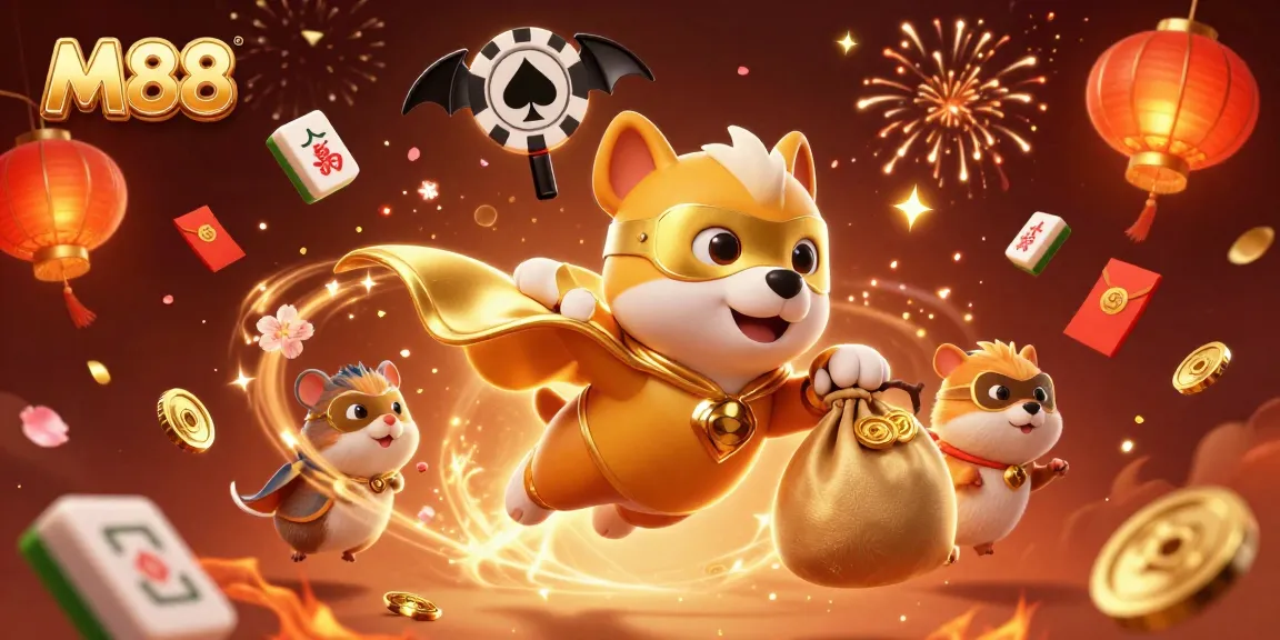 Experience the excitement of M88 with a superhero dog and hamster in a casino-themed festival