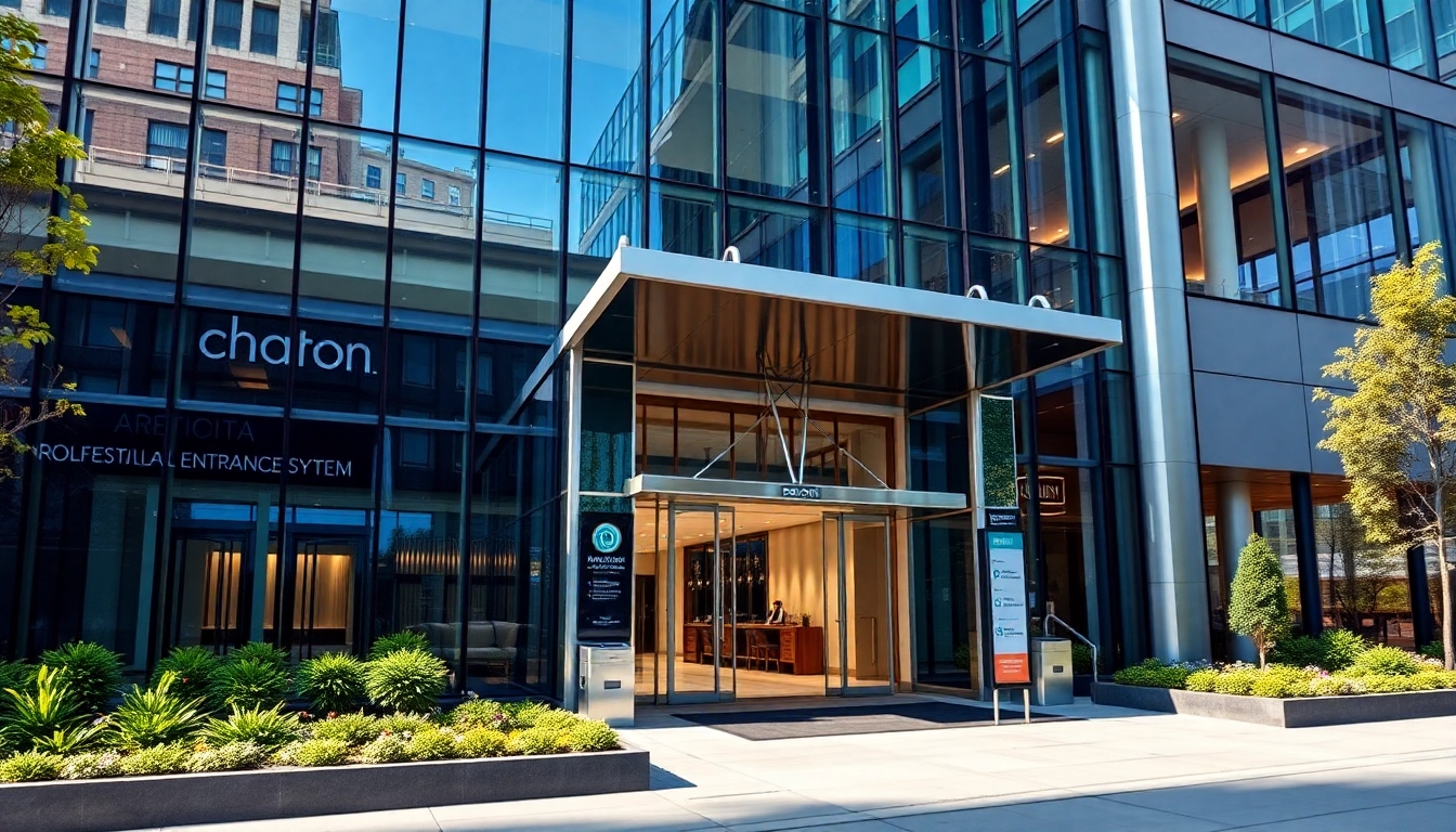 Showcasing Evolution Entrance Systems at a modern facility, featuring sleek design and automated features.