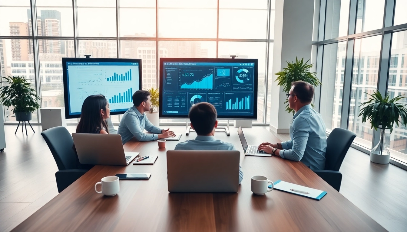 Analyzing competitive intelligence data in a collaborative office setup, showcasing teamwork.