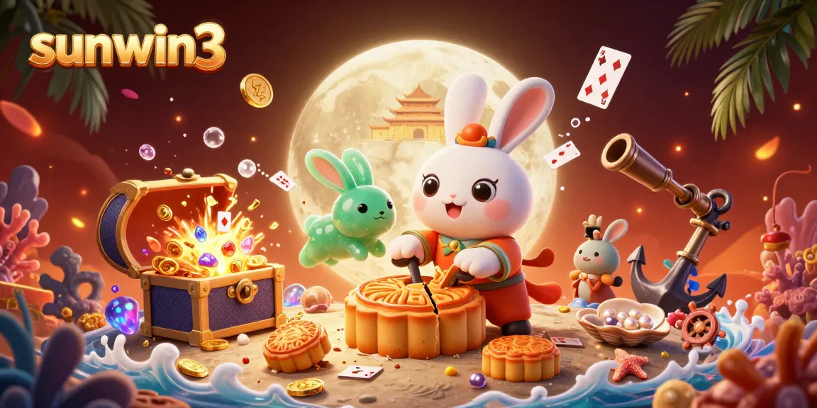 Experience excitement with sunwin3 as the moon rabbit reveals poker chips in a vibrant casino scene.