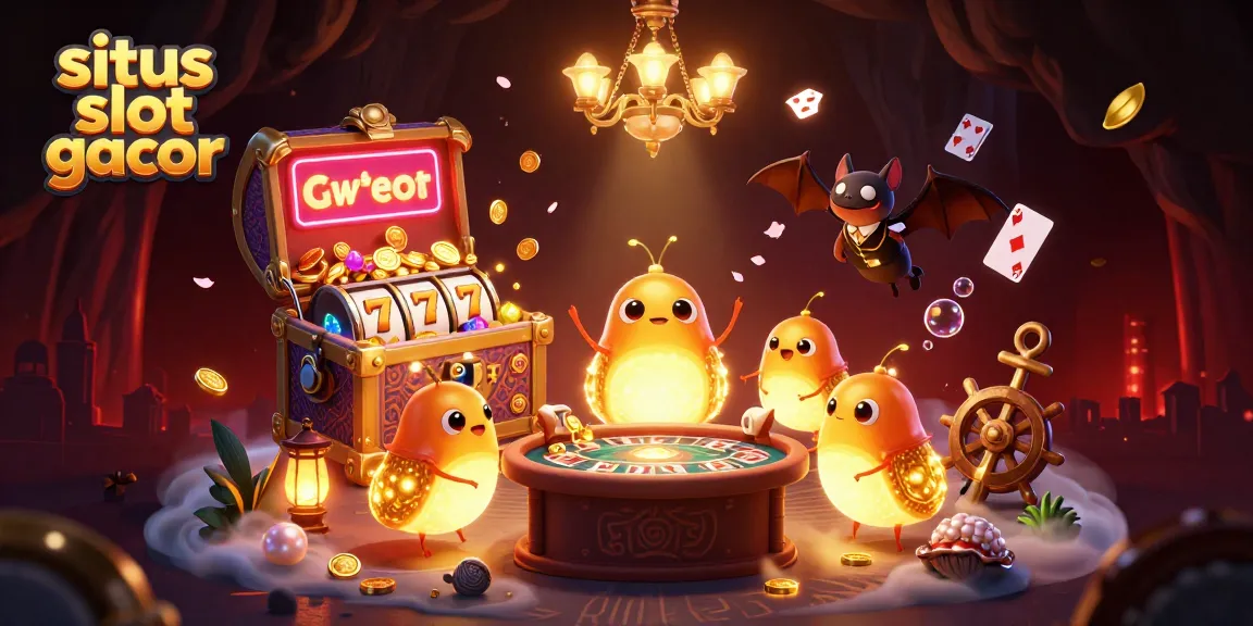 Engage in thrilling gameplay at situs slot gacor with lively glowworms illuminating a vibrant cave casino.