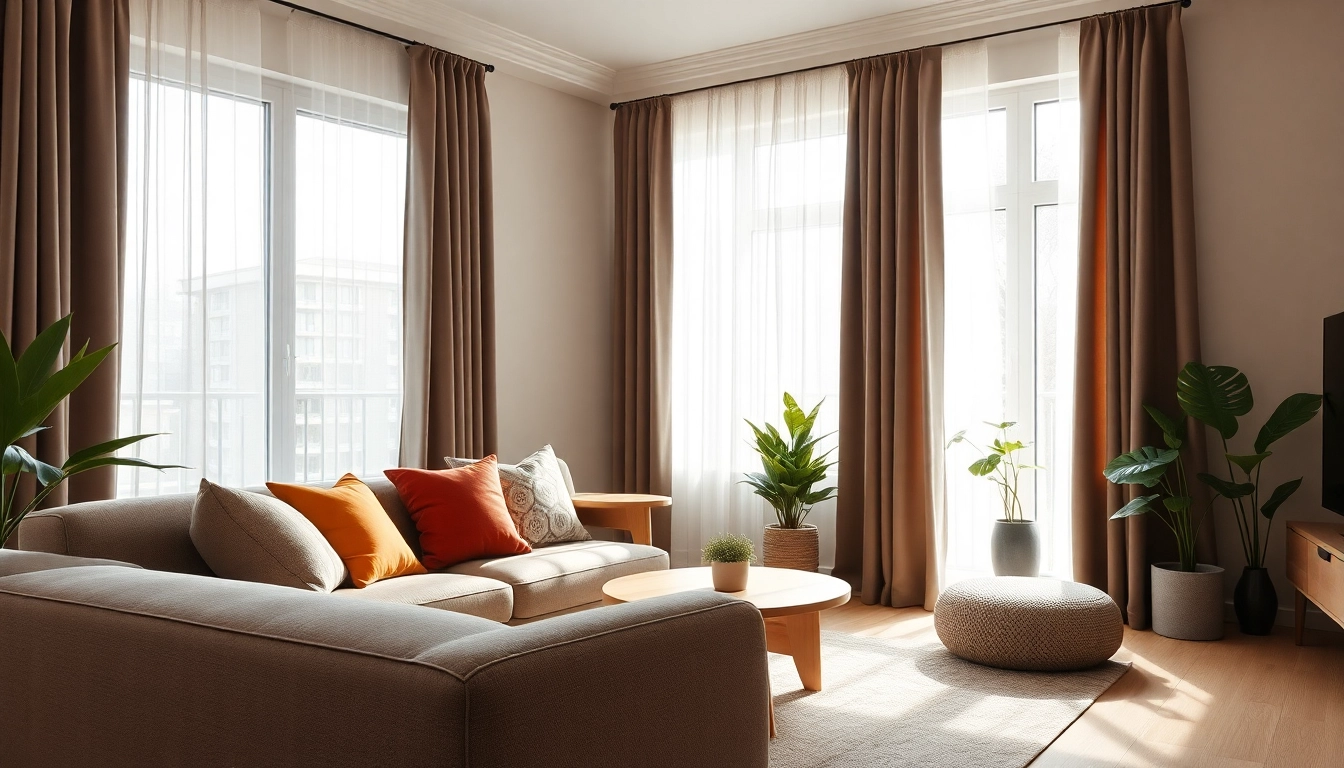 De verduisterende gordijnen creëren een serene en gezellige sfeer in de woonkamer.
