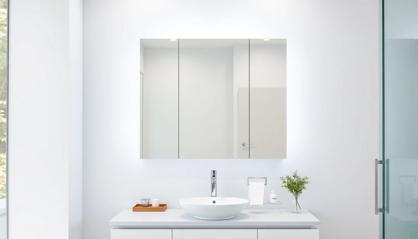 Showcase of a stylish led bathroom mirror cabinet reflecting modern design features.