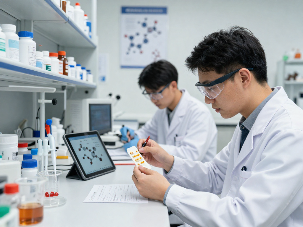 BPC 157 Side Effects in a modern pharmaceutical lab with researchers analyzing precision compounds.