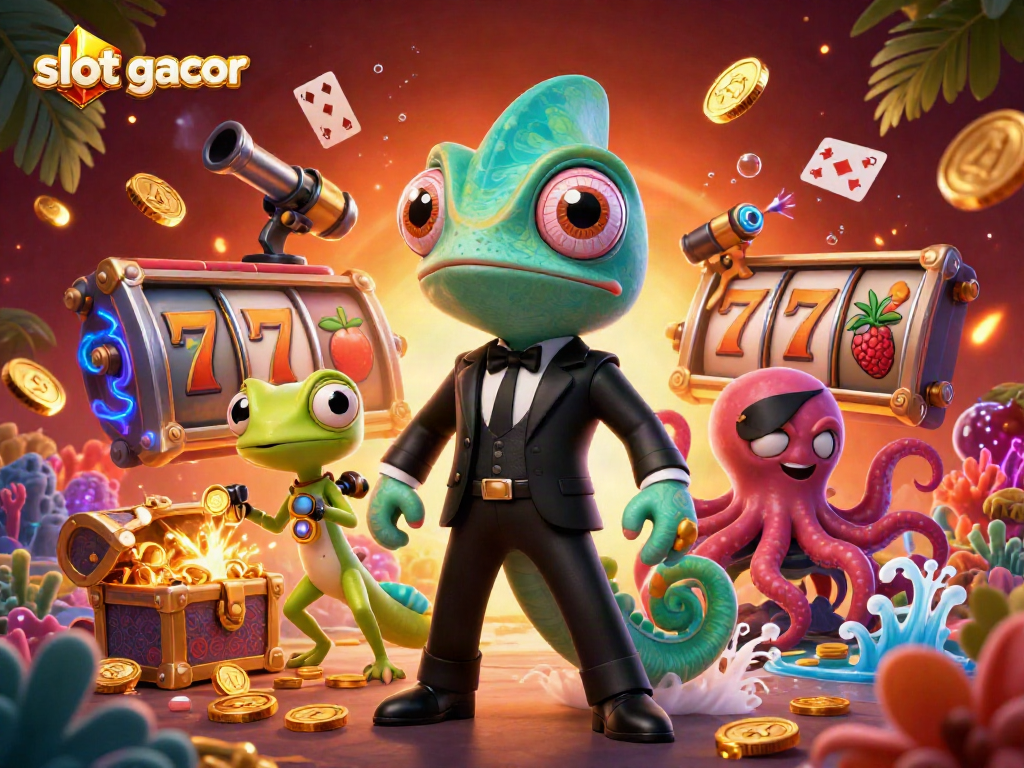 Engage with slot gacor strategy in a vibrant 3D casino illustration featuring exciting game elements.