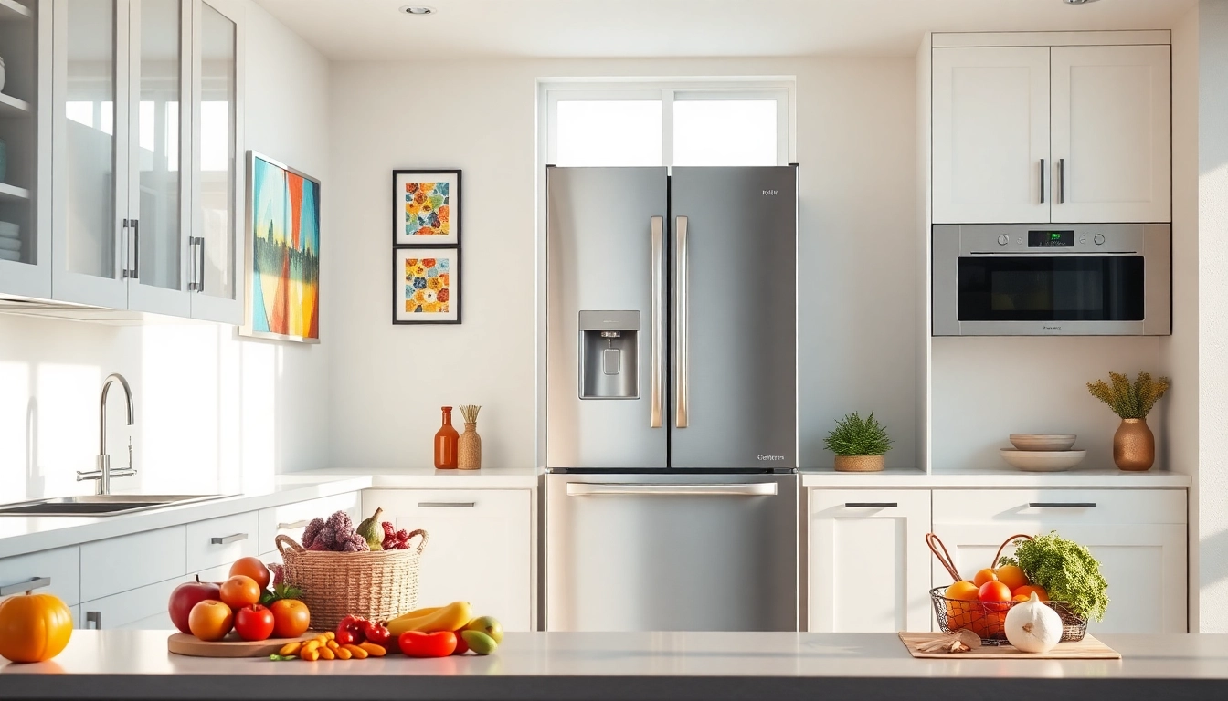 Efficient freezer showcasing modern design elements in a bright kitchen.