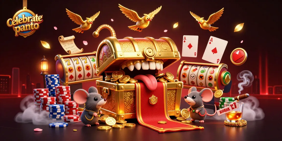 celebratepanto reveals adventure with a treasure chest, slot reels, and vibrant casino elements