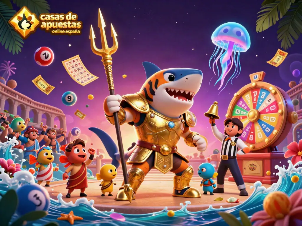 Casas de apuestas online en España: Apuesta mientras disfrutas de una ilustración vibrante de un coliseo submarino.
