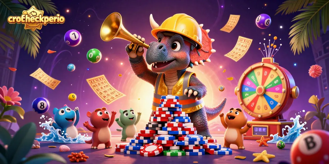 Permainan menarik di situs crofcheckperio dengan triceratops membangun tumpukan chip poker.