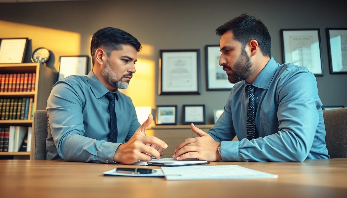 Truck accident attorney Clearwater consulting a client in a professional office setup, showcasing expertise.